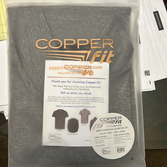 Copper Fit Men’s Essential Quarter Zip Long Sleeve Shirt in Grey, Size Large - Picture 5 of 5